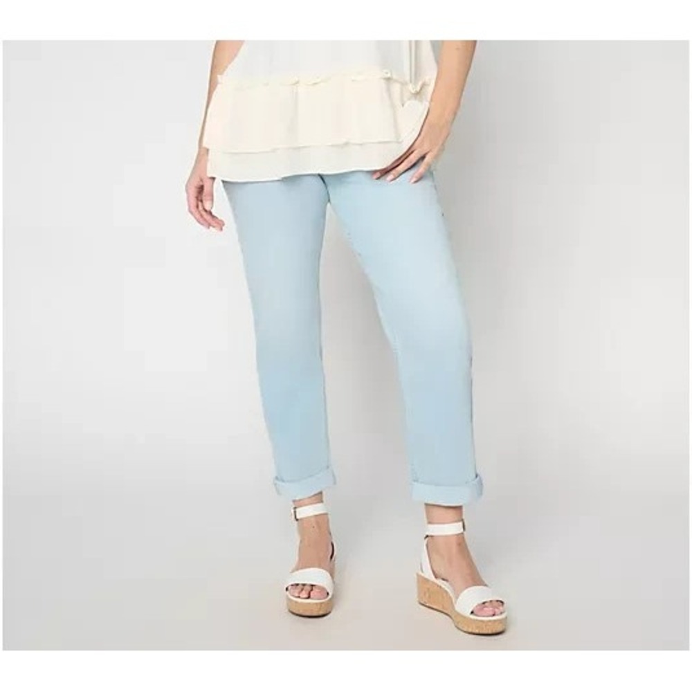 LOGO by Lori Goldstein Regular Indigo Pull On Boyfriend Jeans Light Wash, 12